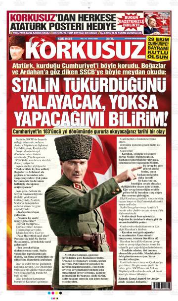 Açık Mert Korkusuz gazetesi ilk sayfası