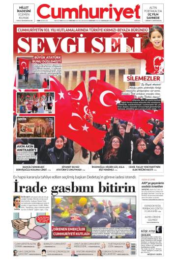 Cumhuriyet gazetesi ilk sayfası