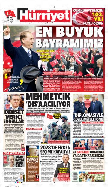 Hürriyet gazetesi ilk sayfası
