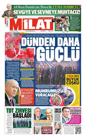 Milat gazetesi ilk sayfası