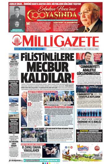 Milli Gazete gazetesi ilk sayfası