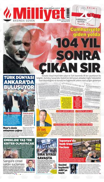 Milliyet gazetesi ilk sayfası