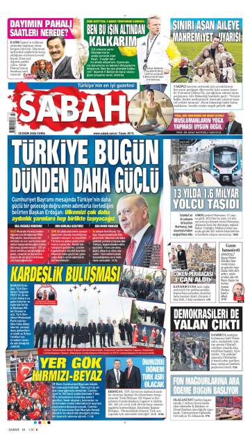 Sabah gazetesi ilk sayfası