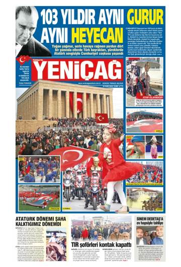 Türkiye'de Yeni Çağ gazetesi ilk sayfası