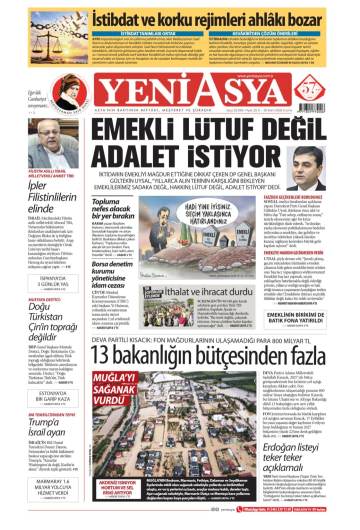 Yeni Asya gazetesi ilk sayfası
