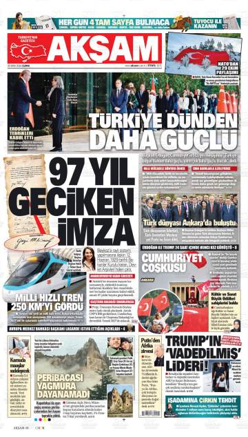 Akşam gazetesi manşeti