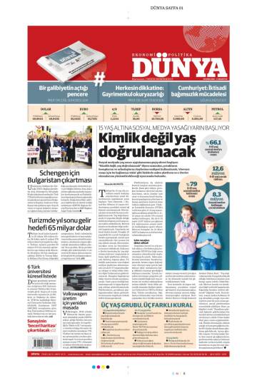 Dünya gazetesi manşeti