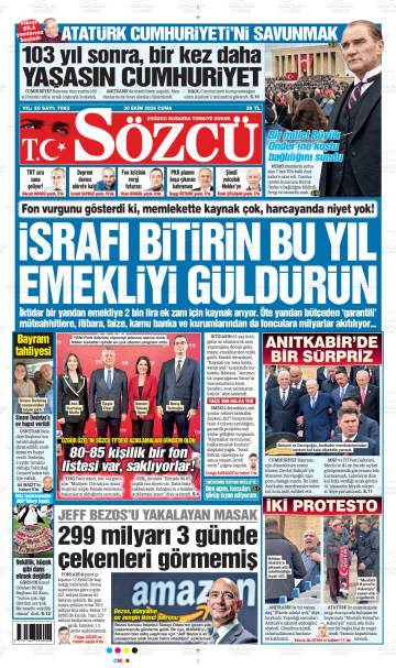 Sözcü gazetesi manşeti