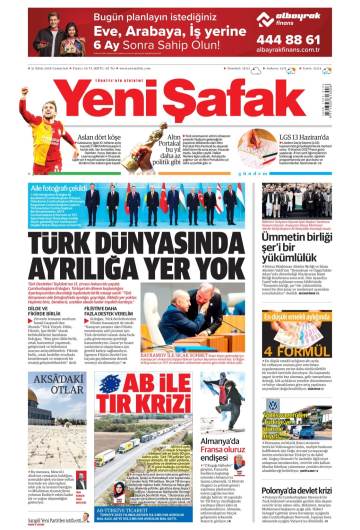 Yeni Şafak gazetesi manşeti