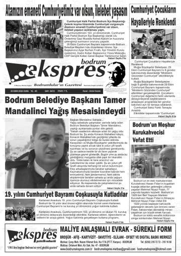 Bodrum Ekspres gazetesi ilk sayfası
