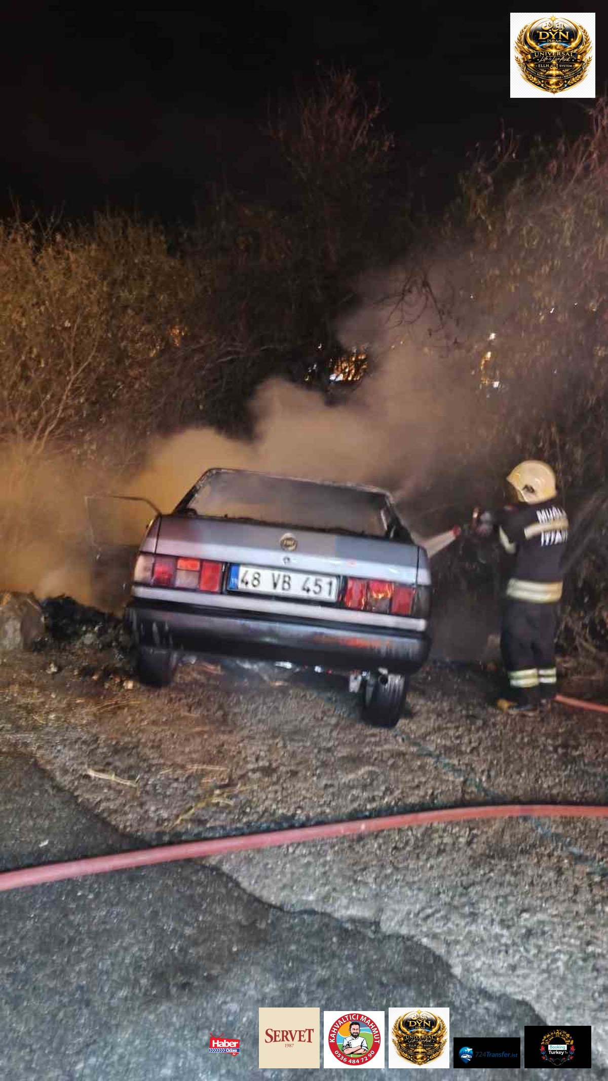 Bodrum'da kazaya karışan otomobilin önünde yangın çıktı, ölen yaralanan olmadı
