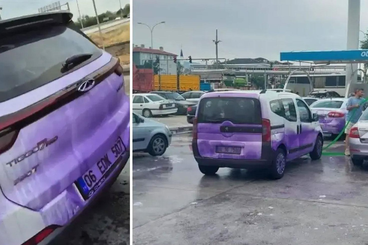 [BELEDIYE · Afyonkarahisar] Afyonkarahisar'da bir garip yol: Kullanan araçlar mora boyandı