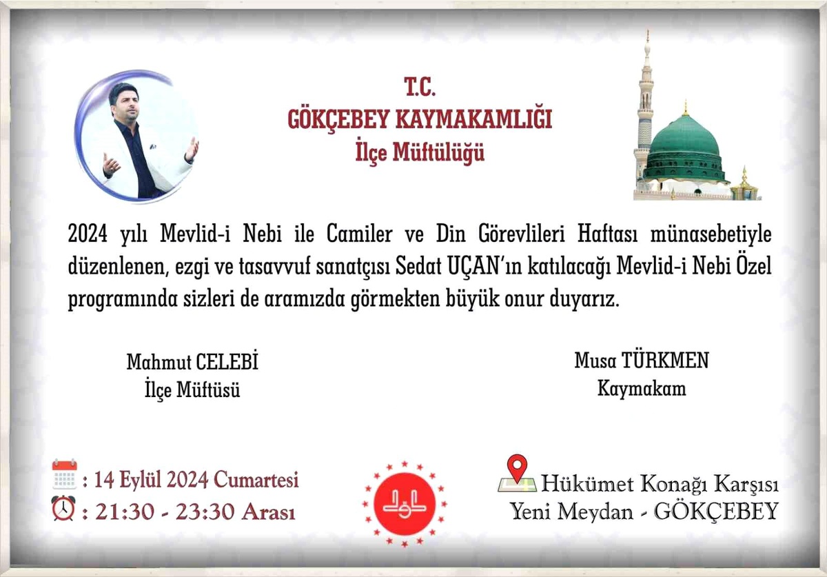 [YEREL / KAMU · Zonguldak · Gökçebey] Zonguldak'ta Mevlid-i Nebi Programı Düzenlenecek