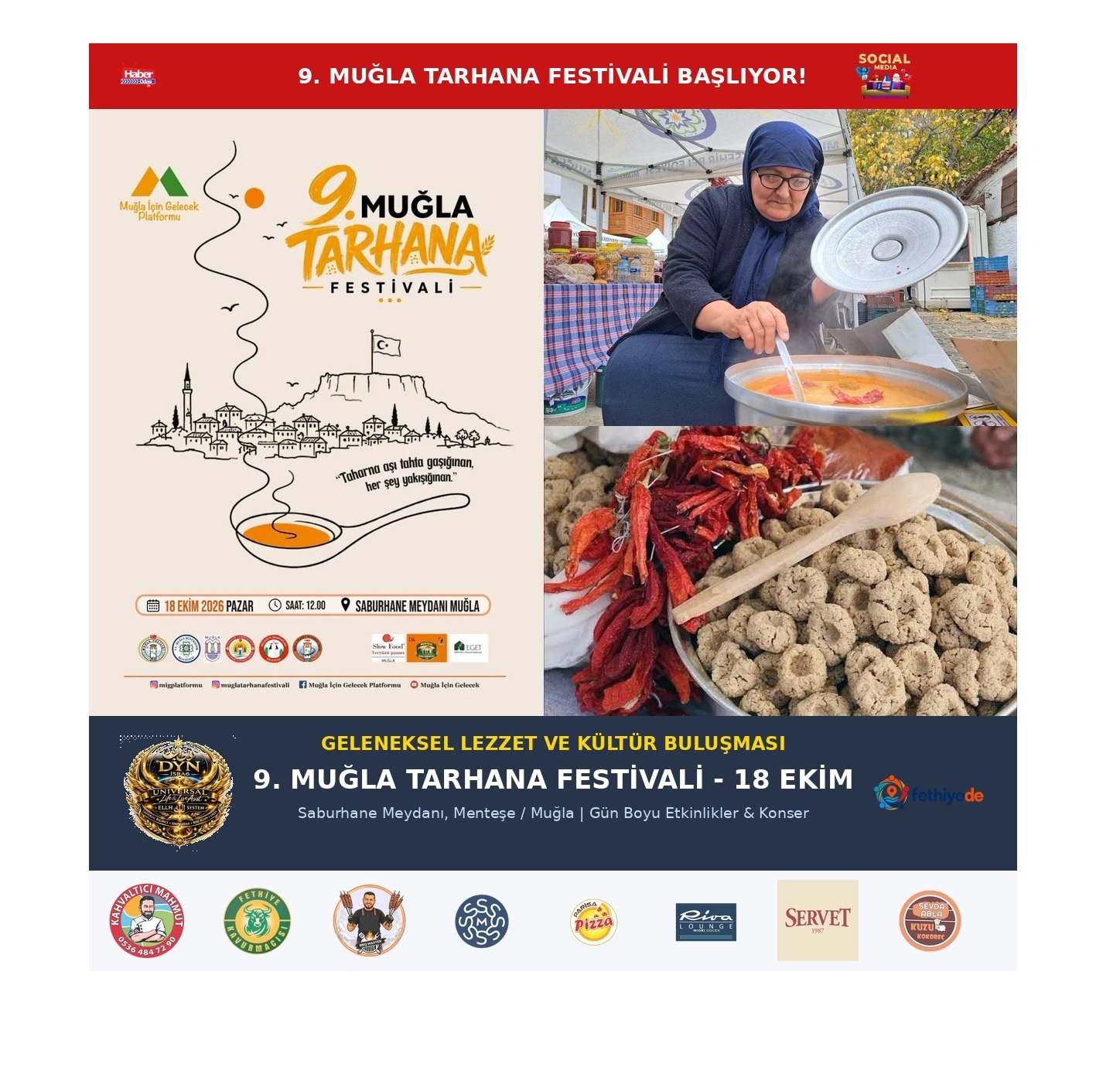 9 Muğla Tarhana Festivali Saburhane Meydanı'nda Başlıyor   18 Ekim