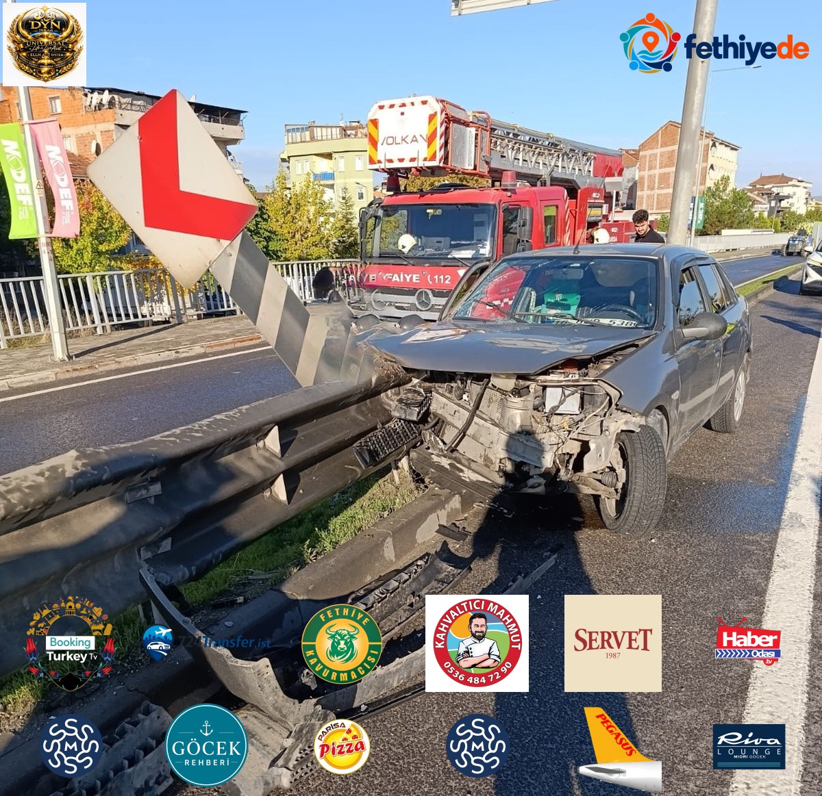 Bursa İnegöl'de bariyerlere çarpan otomobildeki yaralı çift hastaneye kaldırıldı