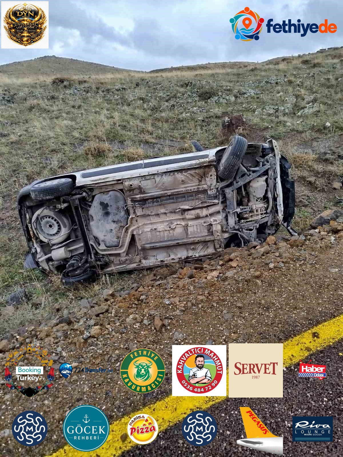 Erzurum Aşkale'de yağışla kayganlaşan yolda otomobil takla attı, 2 kişi yaralandı