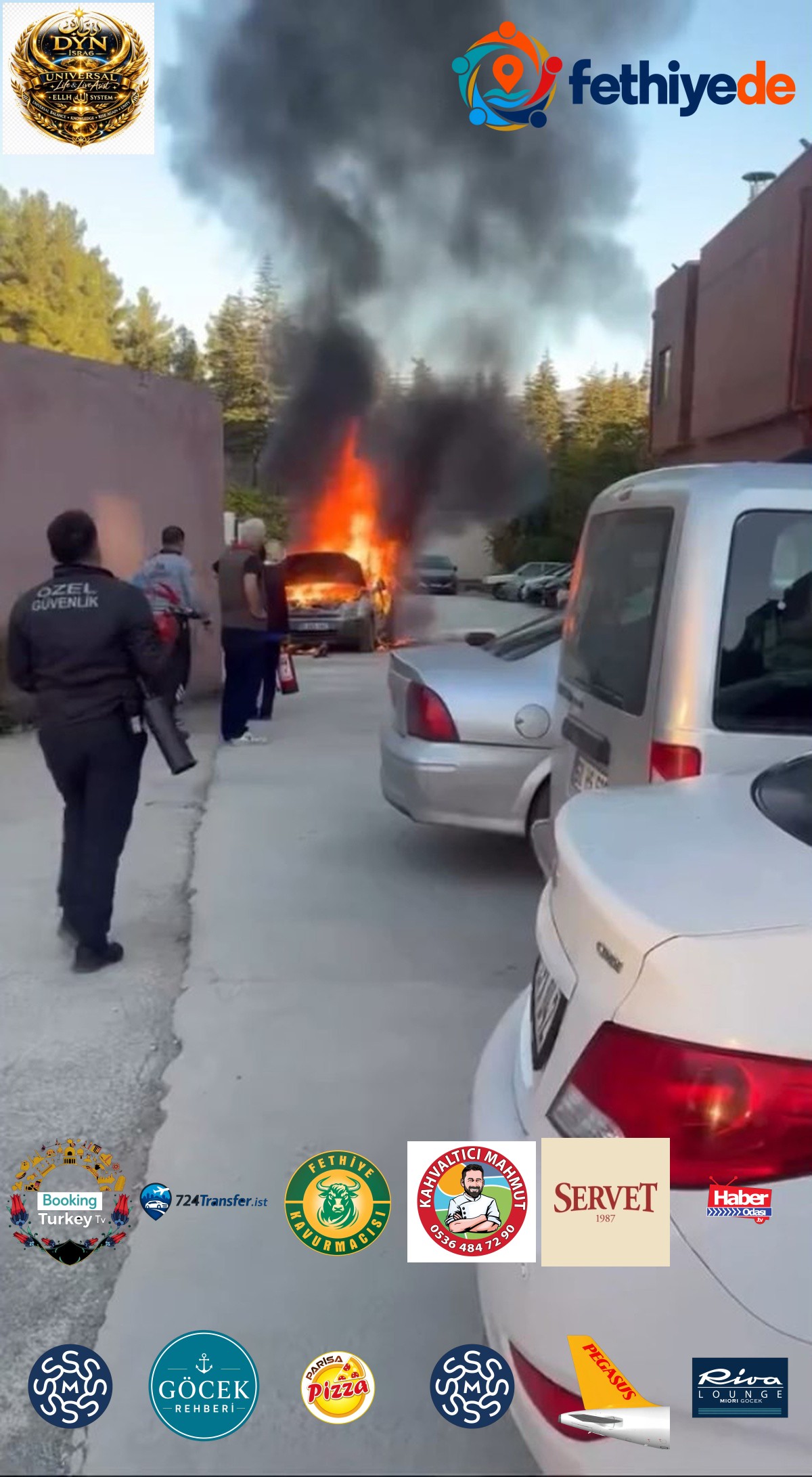 Tokat'ta hastane otoparkında itfaiye, alev alan otomobili 2 araca sıçramadan söndürdü