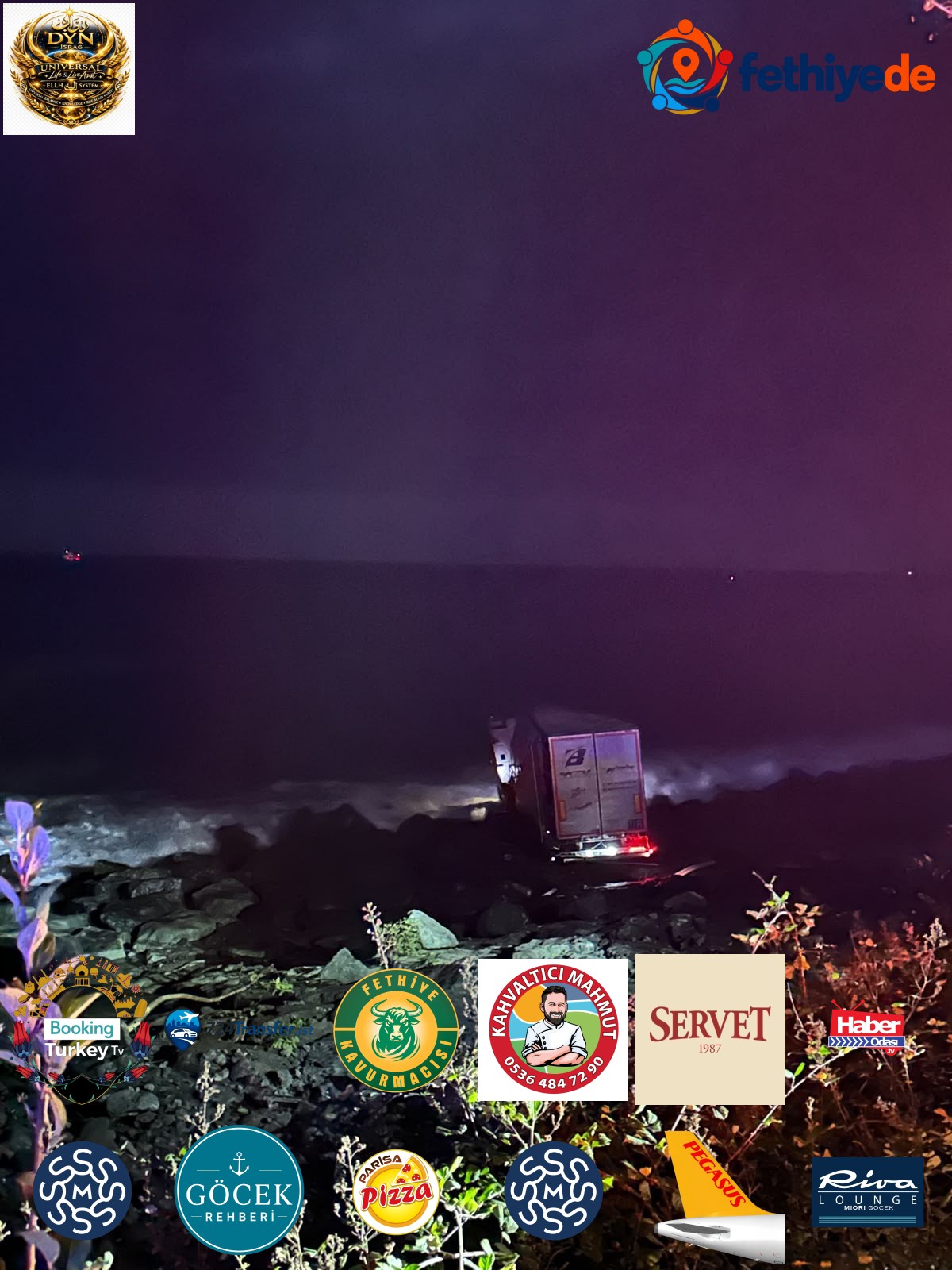 Artvin Arhavi'de direksiyon hakimiyetini kaybeden TIR kayalıklara takıldı
