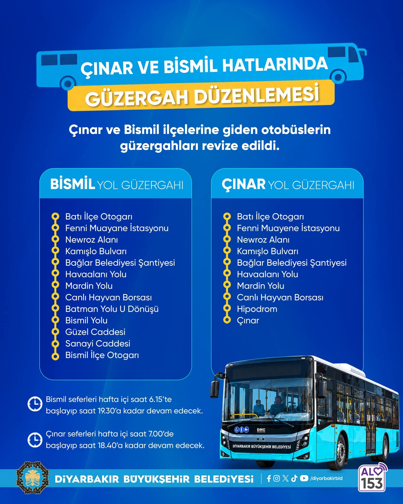 [BELEDIYE · Diyarbakır · Bismil] Bismil ve çinar hatlarinda otobüs güzergahlari düzenlemesi