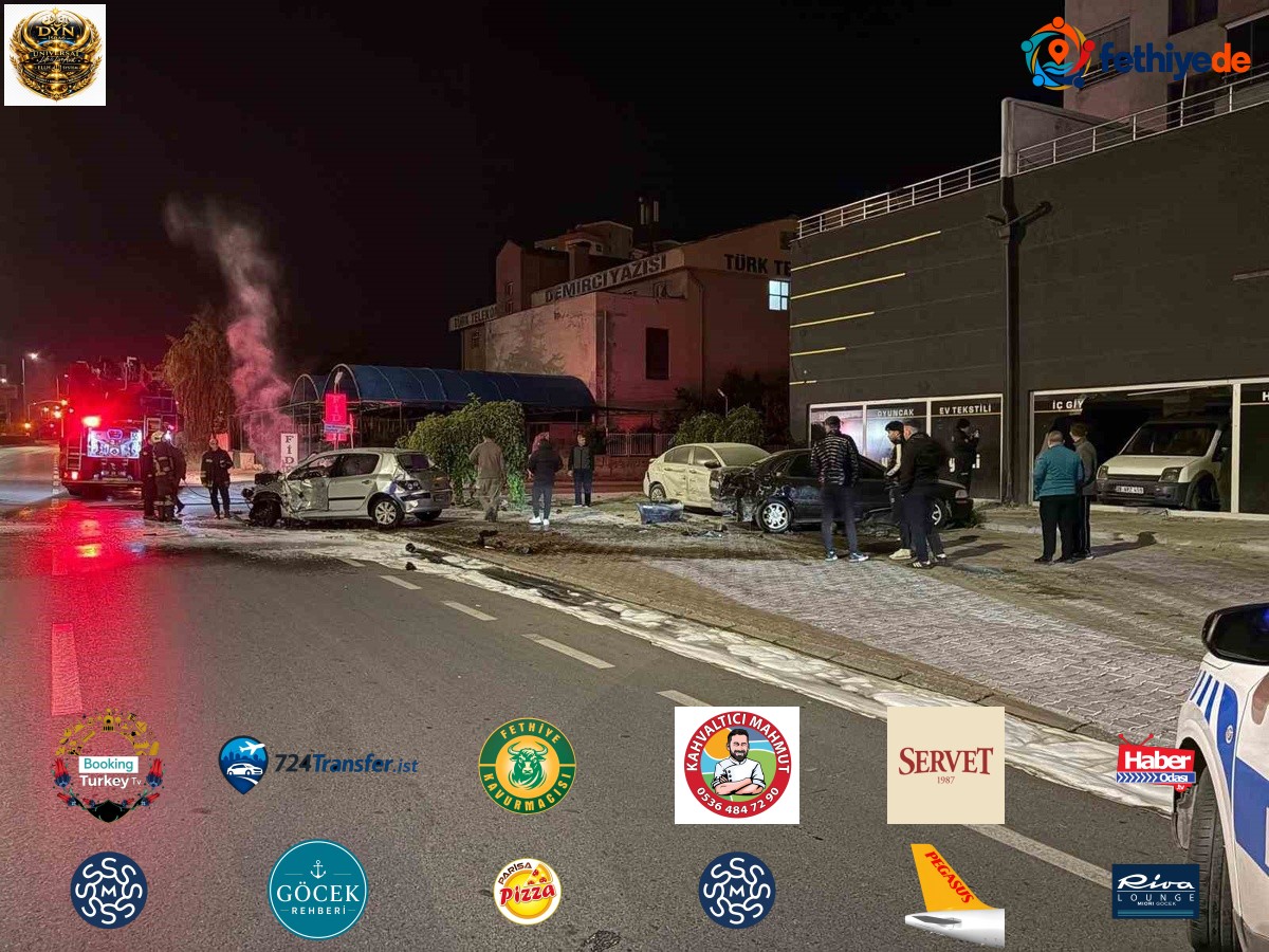 Kayseri Melikgazi'de otomobil 3 araca çarpıp alev aldı, 2 kişi yaralandı