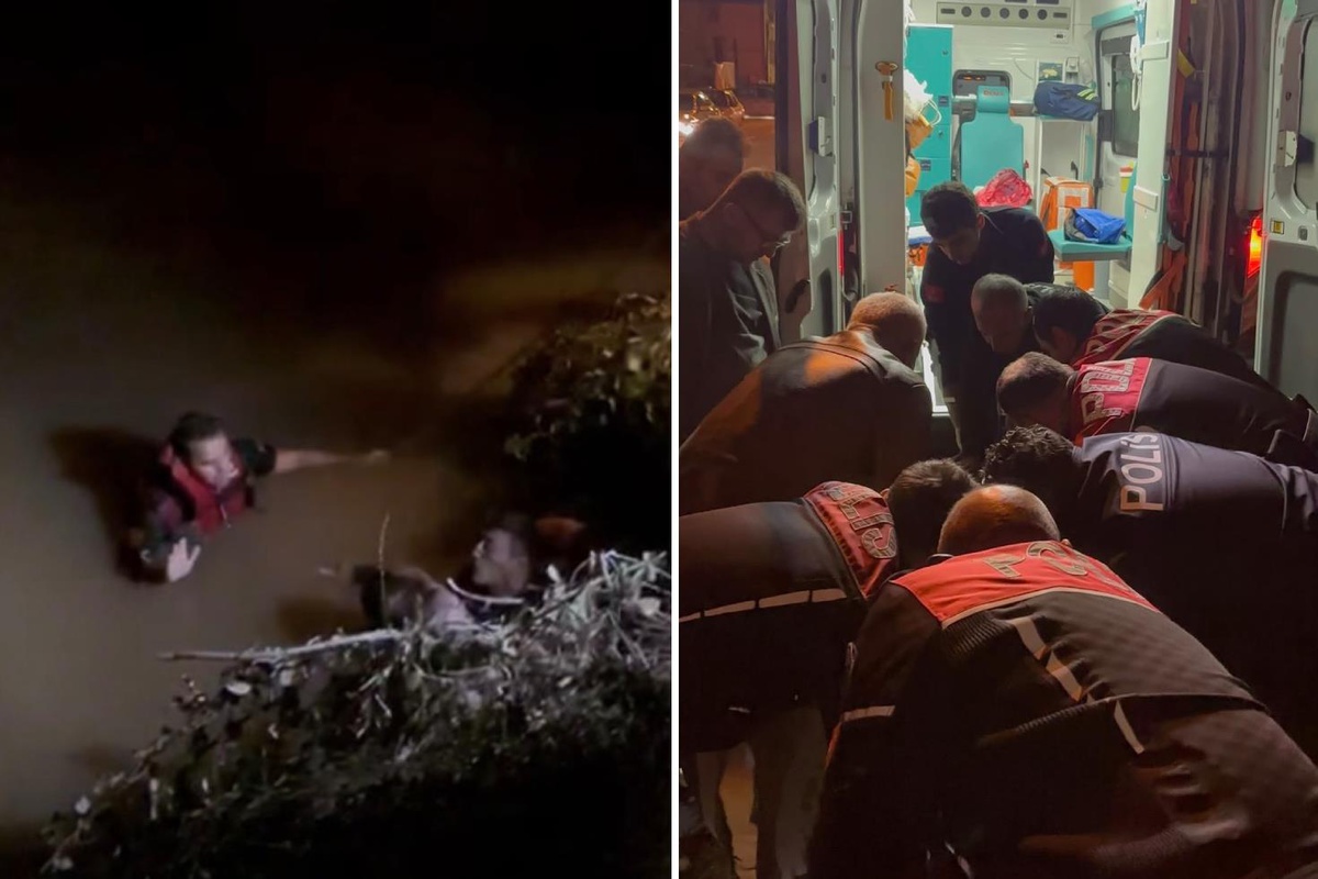 Eşi terk edince ırmağa atladı! İtfaiye halatla kurtardı