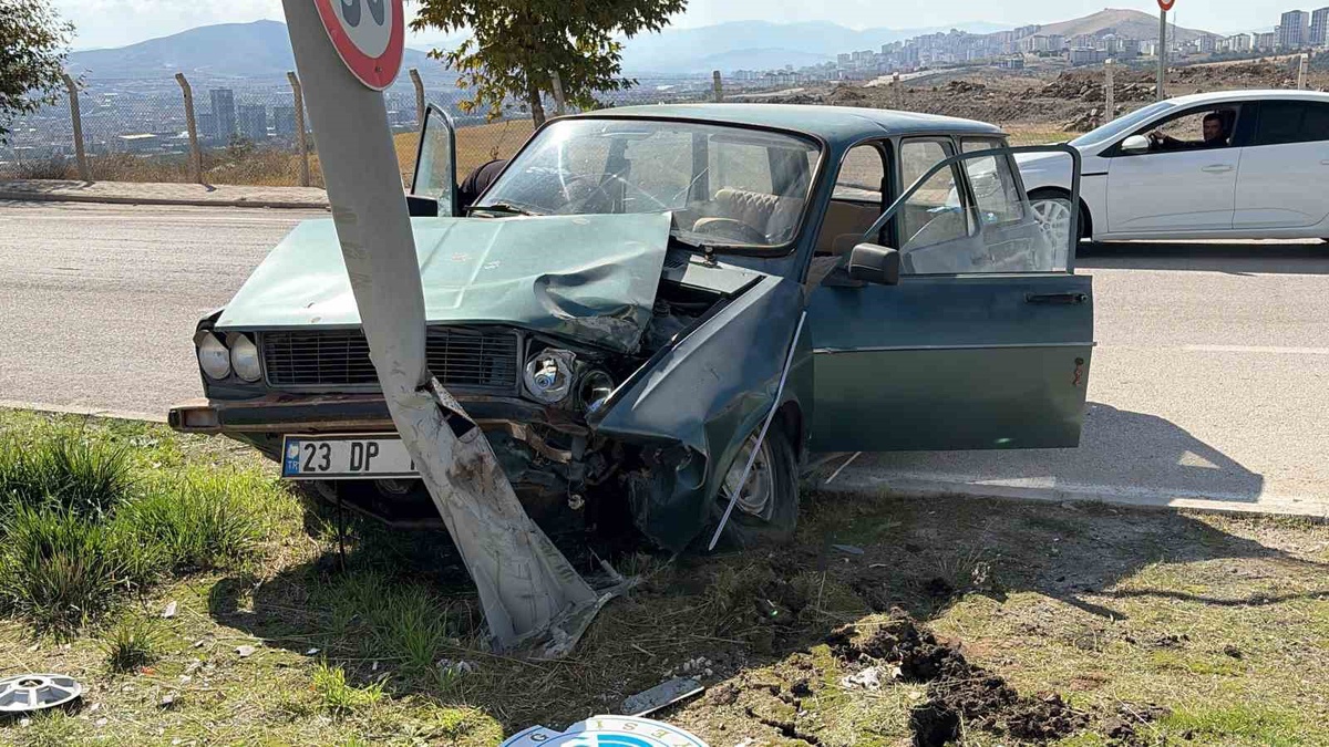 Elazığ'da refüjdeki aydınlatma direğine çarpan otomobilde 2 kişi yaralandı