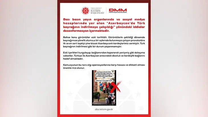 İki ülke arasındaki bağları hedef aldılar! DMM'den açıklama: Azerbaycan’da Türk bayrağının indirilmeye çalışıldığı iddiaları asılsızdır