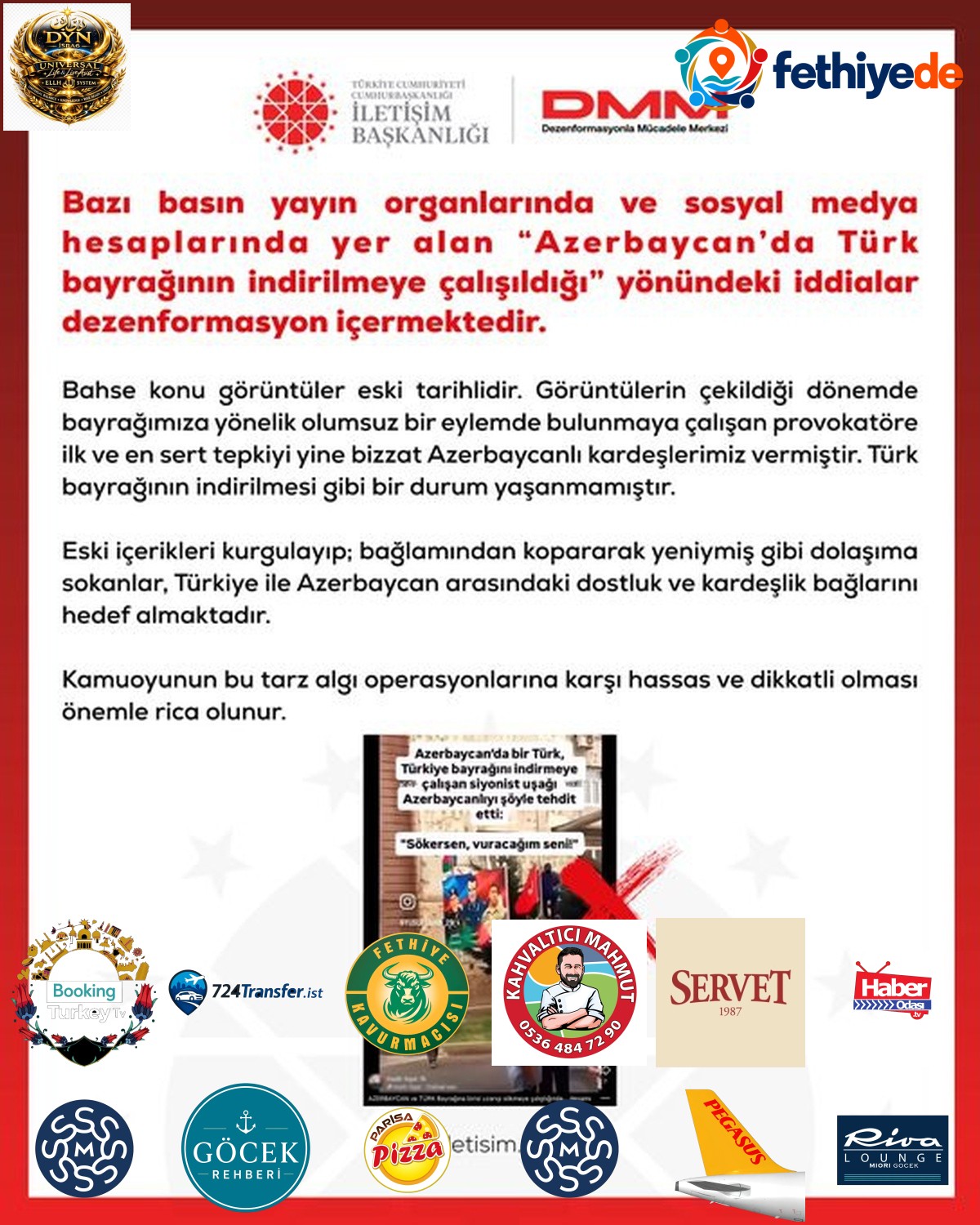 DMM, Azerbaycan'da Türk bayrağının indirilmeye çalışıldığı iddialarını yalanladı