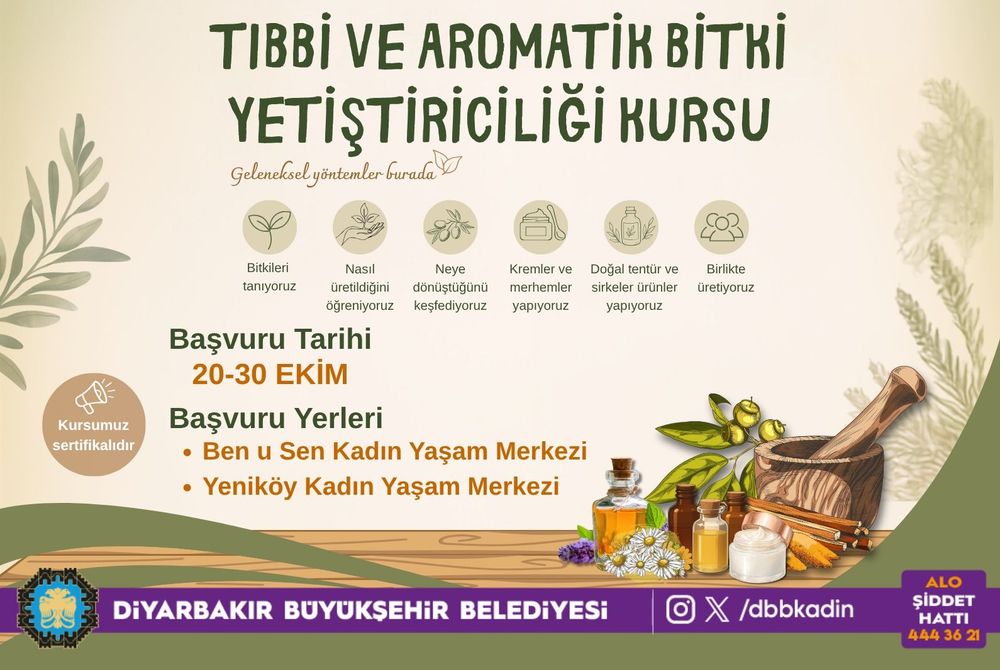 [BELEDIYE · Diyarbakır] Kadınlara yönelik tıbbi ve aromatik bitki yetiştiriciliği kursu başlıyor