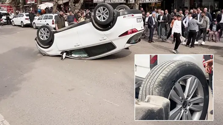 Diyarbakır'da lastiği patlayan otomobil takla attı!