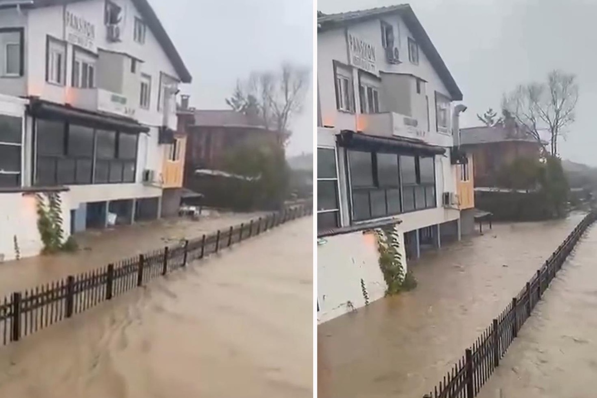 İstanbul'da sel manzaraları! Hızla gelen sular, bahçe duvarını yıktı