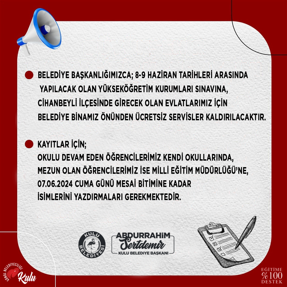 Yks sınavına girecek öğrencilere ulaşım desteği