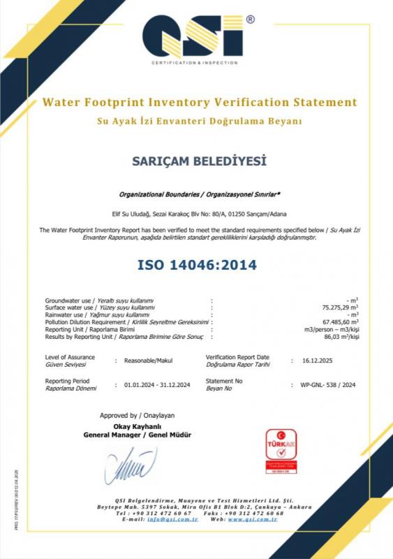 Dünyada Bir İlk! Sarıçam Belediyesi’ne Su Ayak İzi Belgesi
