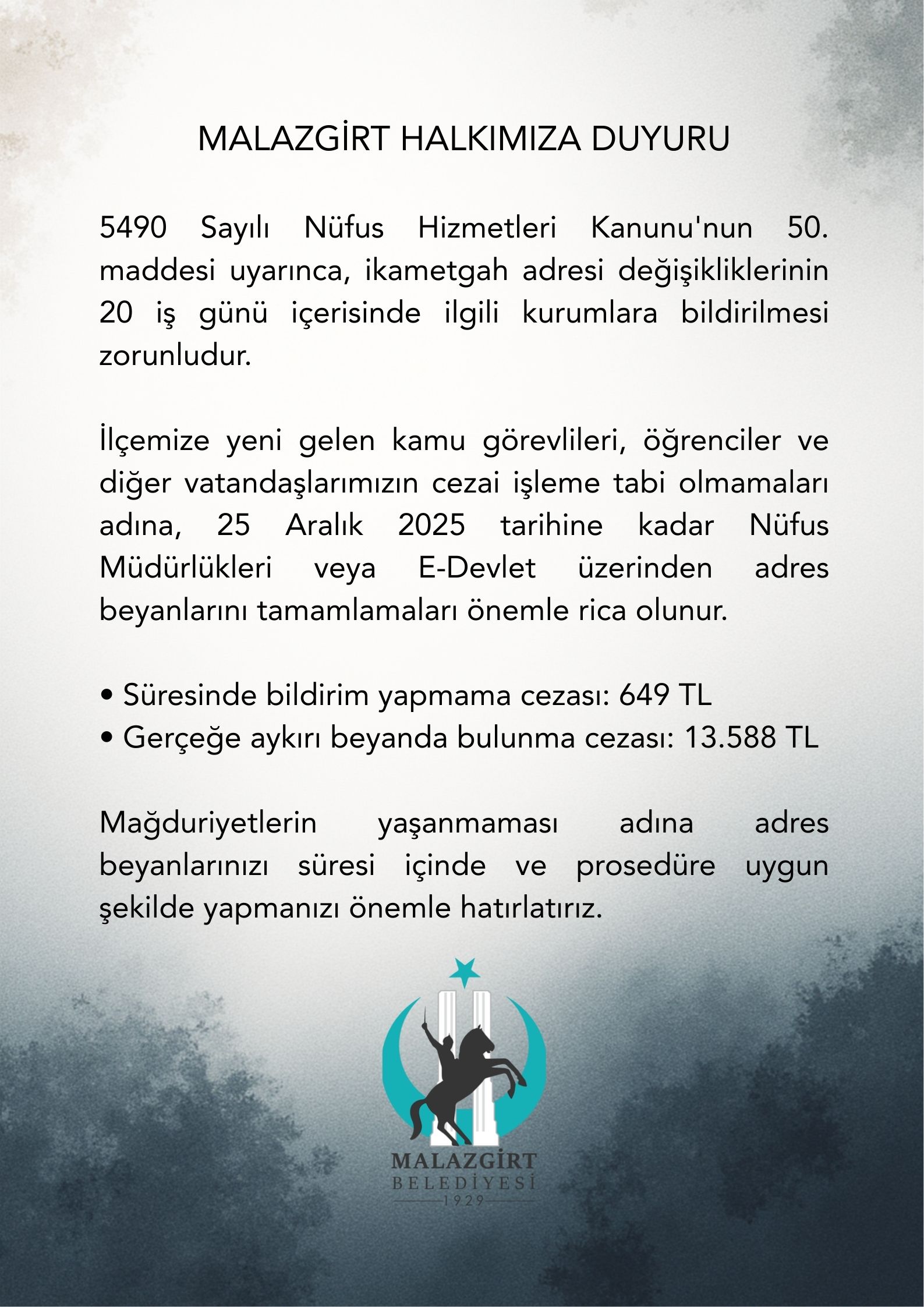 Adres değişikliği hakkında bilgilendirme