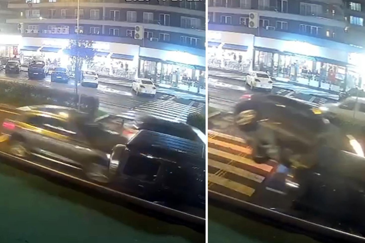 Lüks otomobil, park halindeki araca çarpıp takla attı! O anlar kamerada
