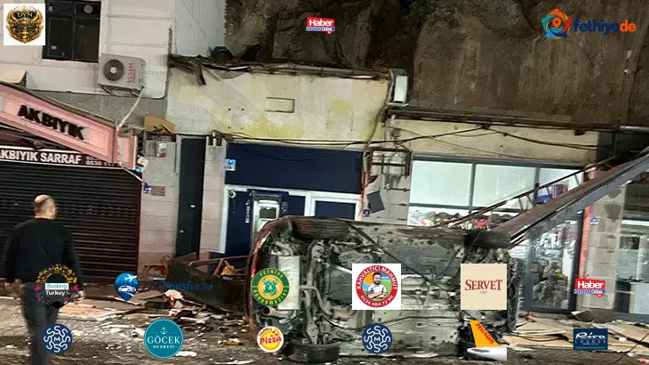 Otomobil 50 metrelik kayalıklardan iş yerlerinin üzerine düştü!