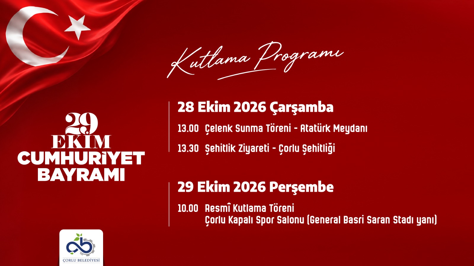 Çorlu`da 29 Ekim Kutlama Programında Değişiklik