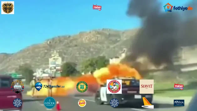 ABD'de arızalanan araç bir anda alevler içerisinde kaldı, polisler ölümden döndü