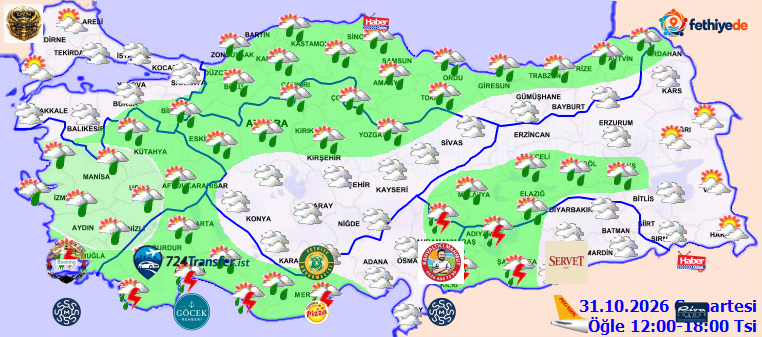 Öğle saatlerinde Akdeniz ve Güneydoğu Anadolu