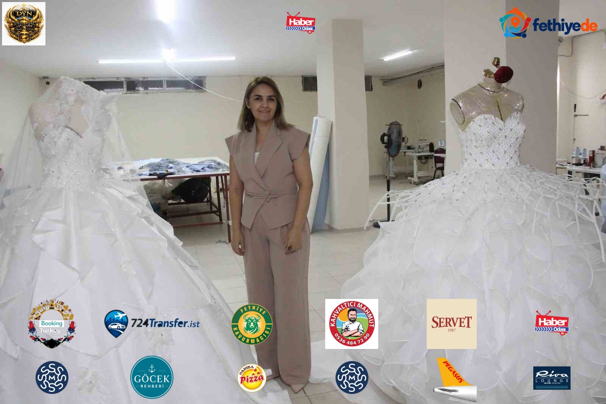 Şırnak Cizre'de İmran Bilgiç kumaşları gelinliğe dönüştürüp 14 kadına iş sağladı